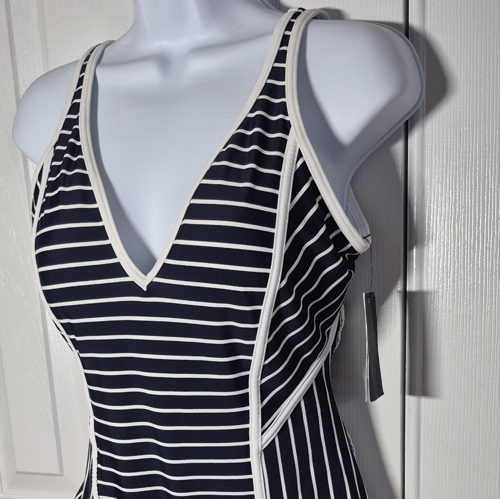 Tommy Hilfiger Swimsuit Navy Blue and White Striped One Peice Women's 12 New - Picture 15 of 16